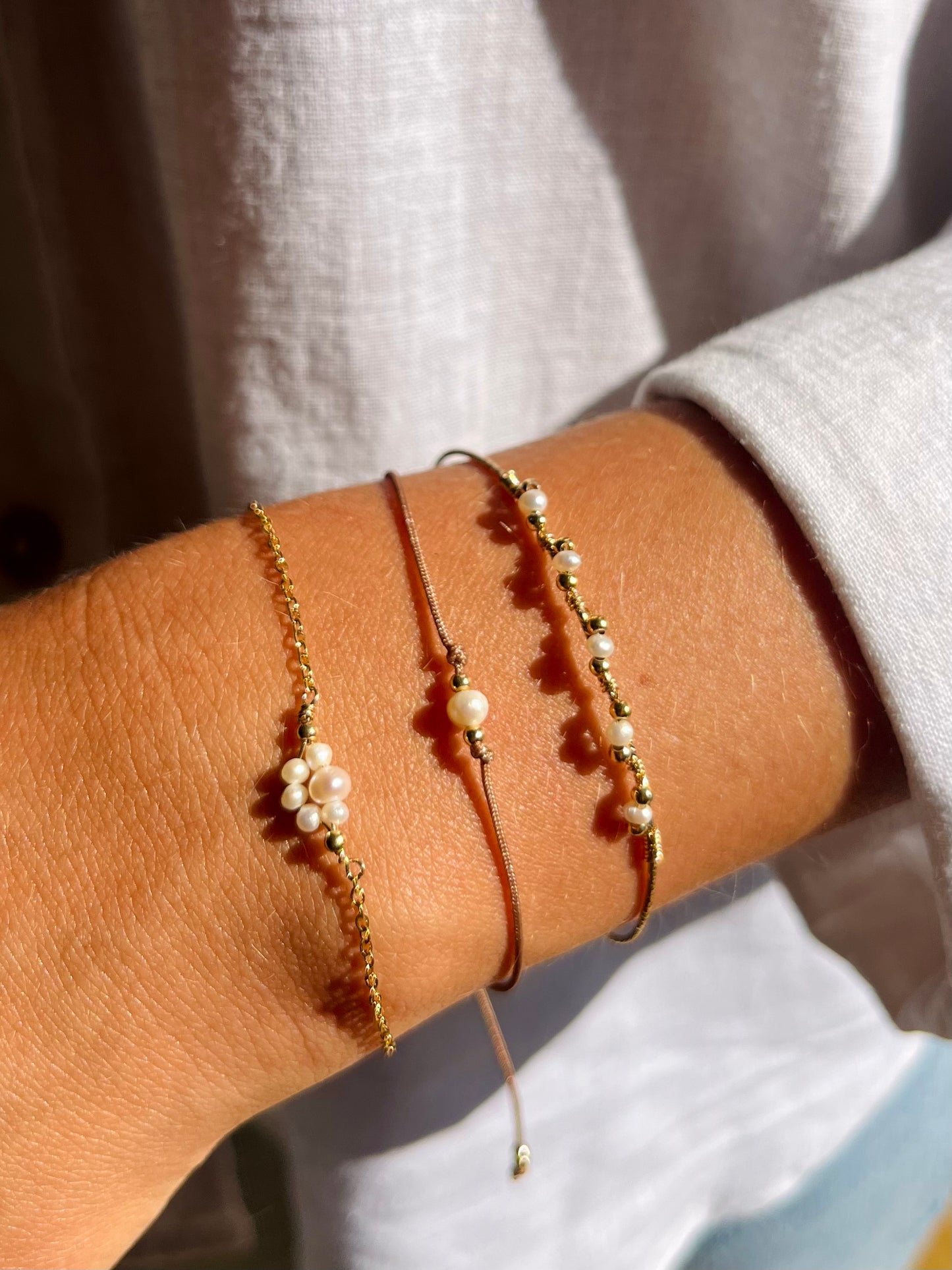 Bracelet Cordon - Perle d'eau douce (Sable)