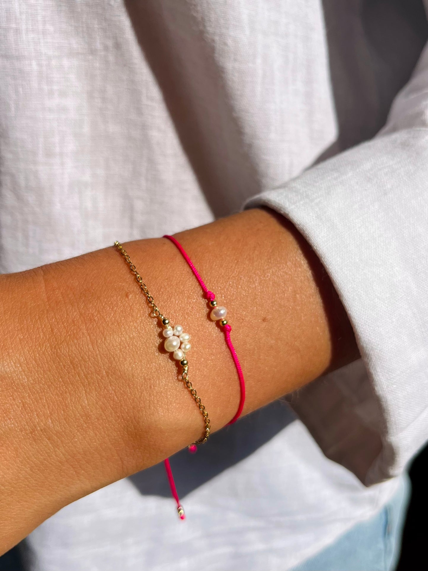 Bracelet Cordon - Perle d'eau douce (Rose)