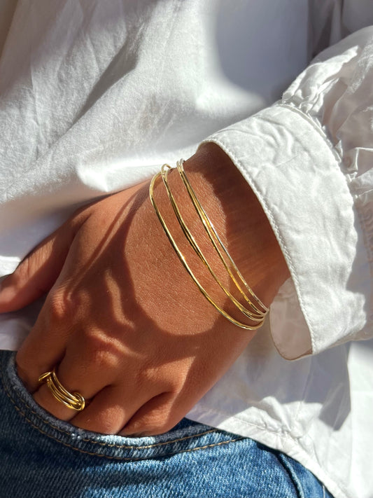 Bracelet Sophie - Jonc plaqué or martelé