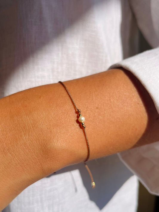 Bracelet Cordon - Perle d'eau douce (Sable)